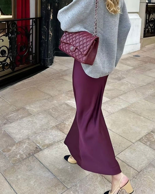 Burgundy silk skirt